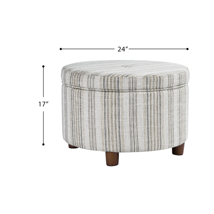 HomePop Large Round Storage Ottoman - Gray Striped Pattern