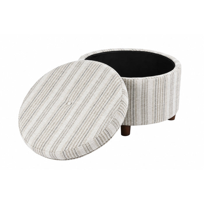 HomePop Large Round Storage Ottoman - Gray Striped Pattern
