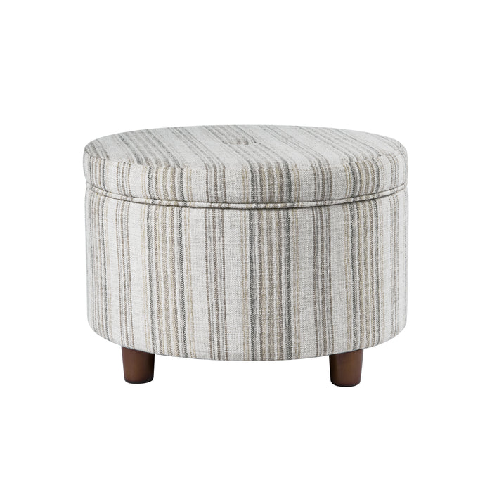 HomePop Large Round Storage Ottoman - Gray Striped Pattern