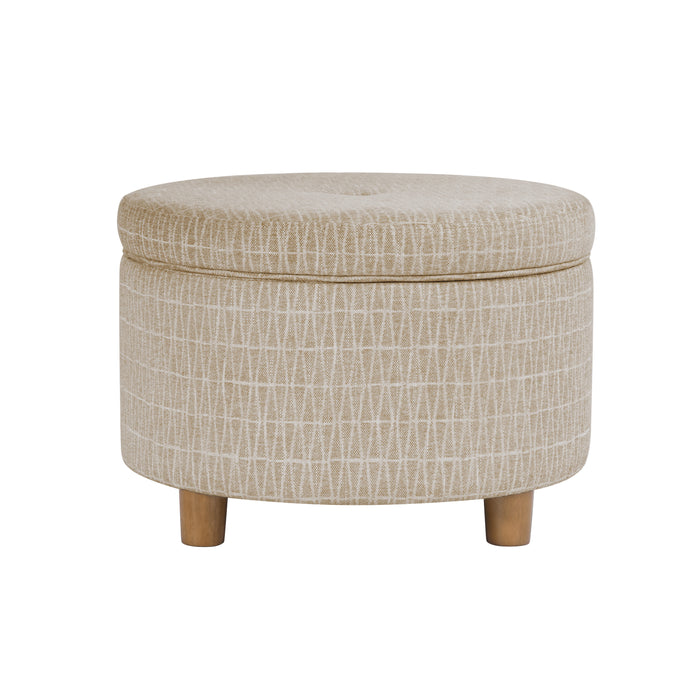 HomePop Large Round Storage Ottoman - Tan Geometric Pattern