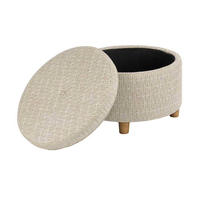 HomePop Large Round Storage Ottoman - Tan Geometric Pattern
