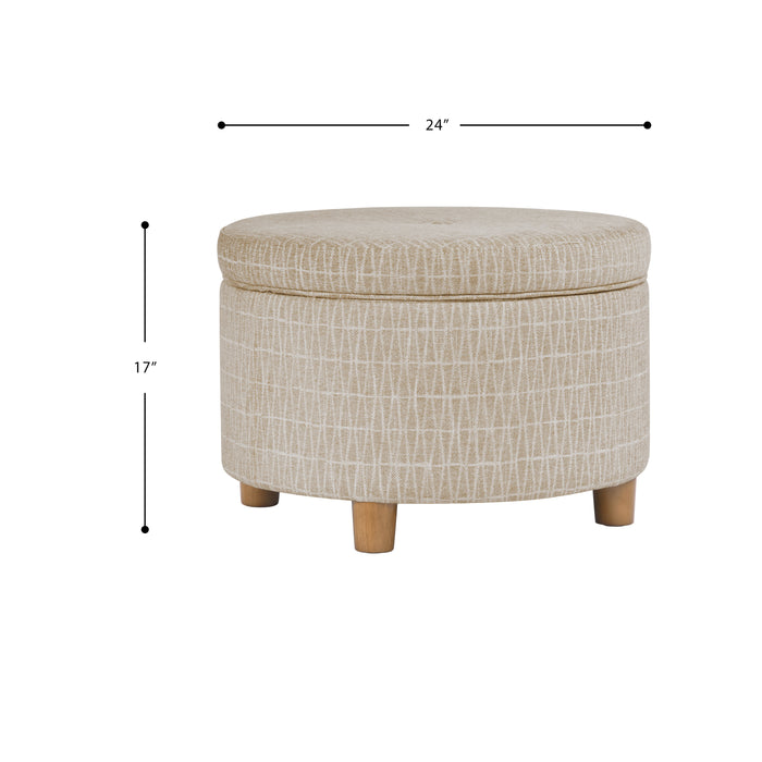 HomePop Large Round Storage Ottoman - Tan Geometric Pattern