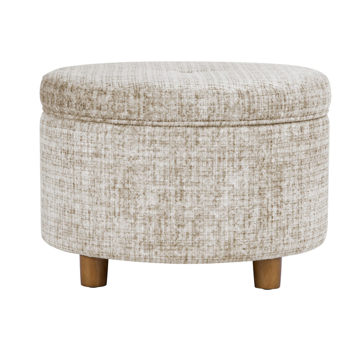 HomePop Large Round Storage Ottoman - Cream Textural Woven