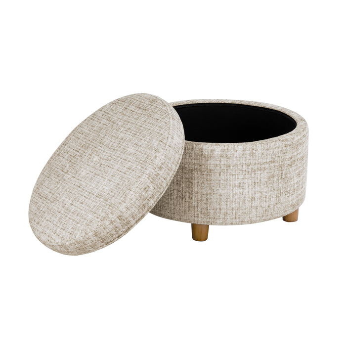 HomePop Large Round Storage Ottoman - Cream Textural Woven