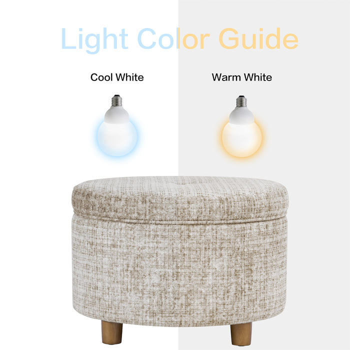HomePop Large Round Storage Ottoman - Cream Textural Woven