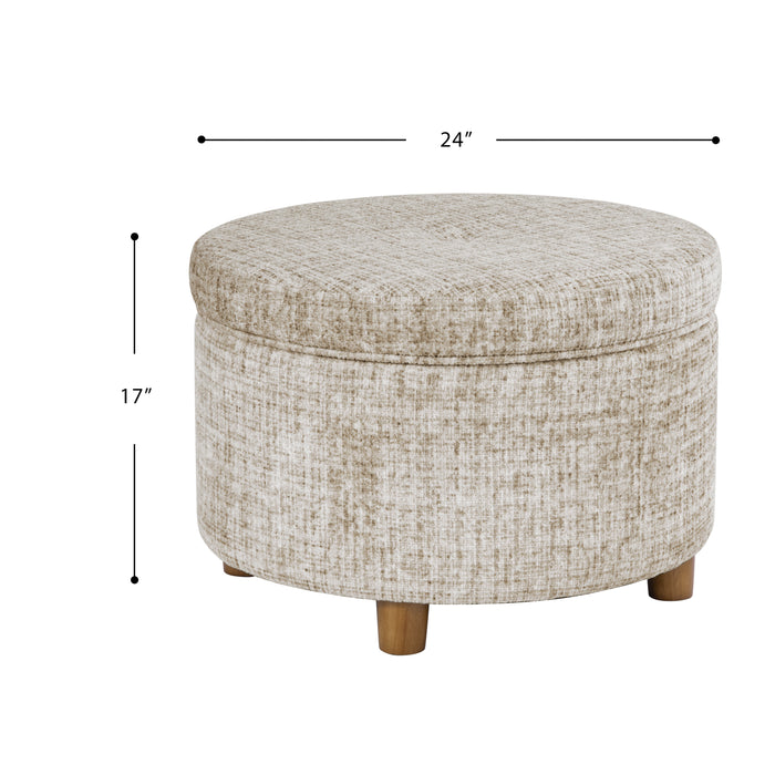 HomePop Large Round Storage Ottoman - Cream Textural Woven