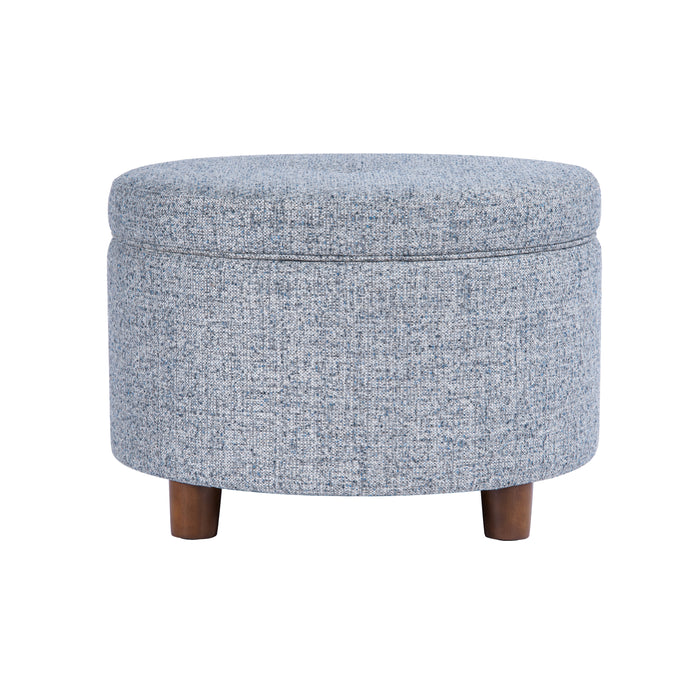 HomePop Large Round Storage Ottoman - Blue Gray Woven Fabric