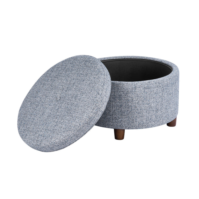 HomePop Large Round Storage Ottoman - Blue Gray Woven Fabric