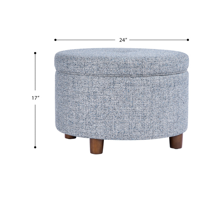 HomePop Large Round Storage Ottoman - Blue Gray Woven Fabric