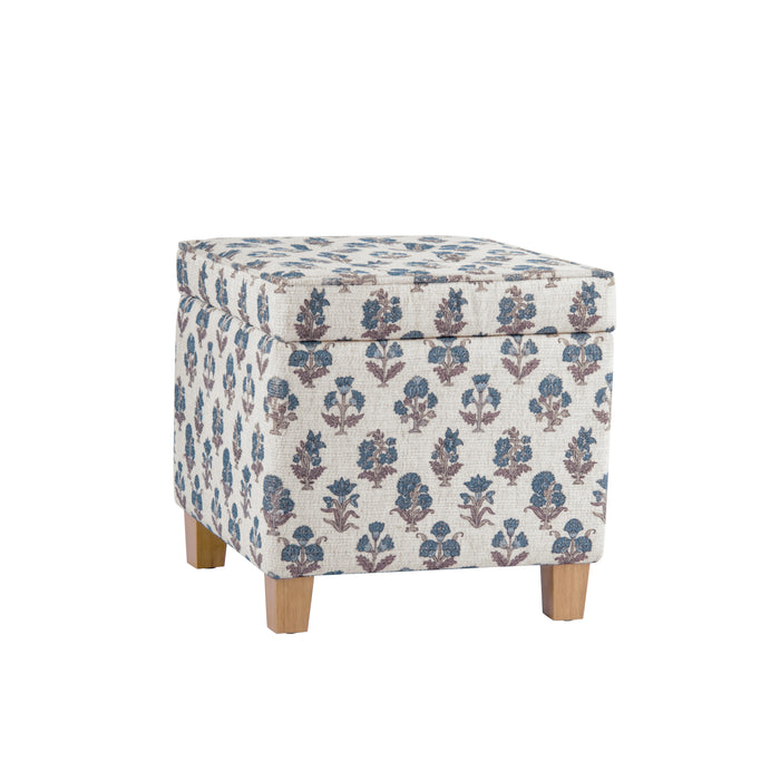 HomePop Square Tufted Storage Ottoman - Blue Floral Pattern