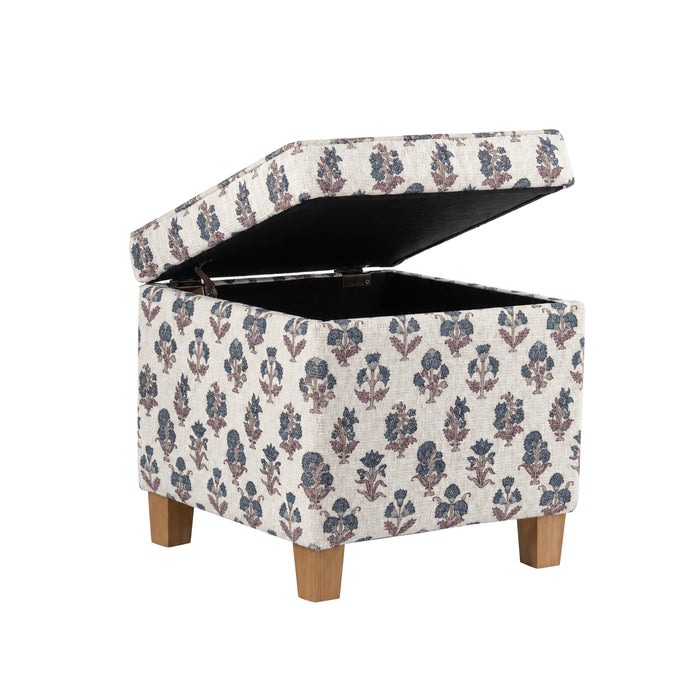 HomePop Square Tufted Storage Ottoman - Blue Floral Pattern