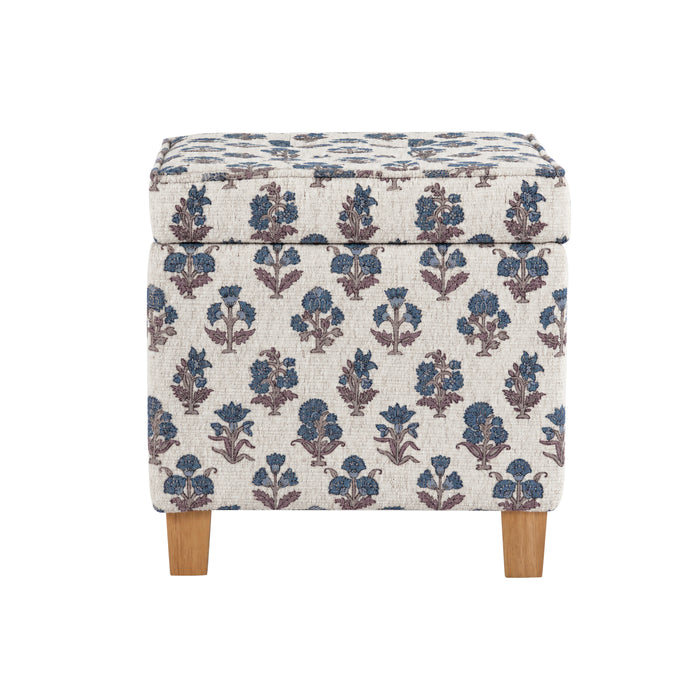 HomePop Square Tufted Storage Ottoman - Blue Floral Pattern