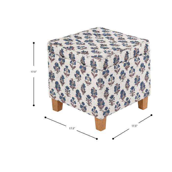HomePop Square Tufted Storage Ottoman - Blue Floral Pattern
