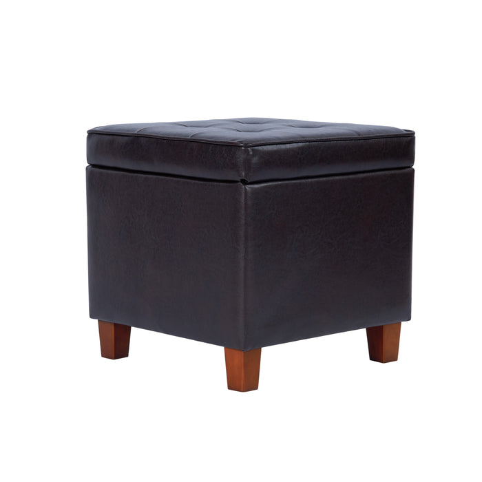 Storage Ottoman - Square Tufted Brown Faux Leather