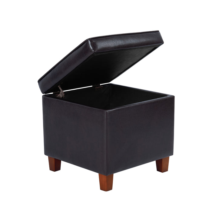 Storage Ottoman - Square Tufted Brown Faux Leather