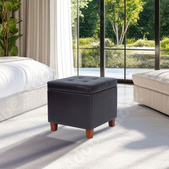 Storage Ottoman - Square Tufted Brown Faux Leather