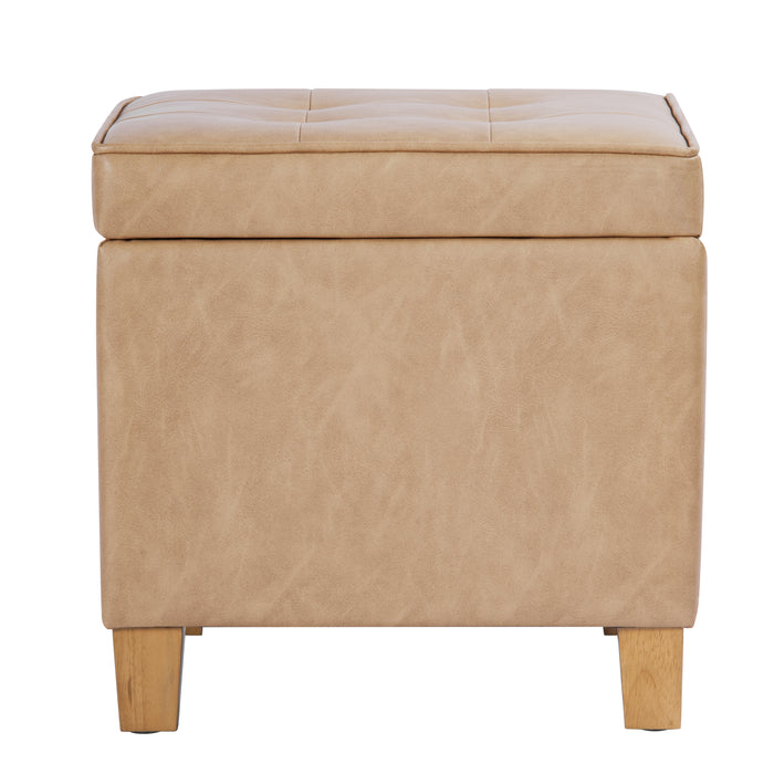 HomePop Square Tufted Storage Ottoman - Sand Faux Leather