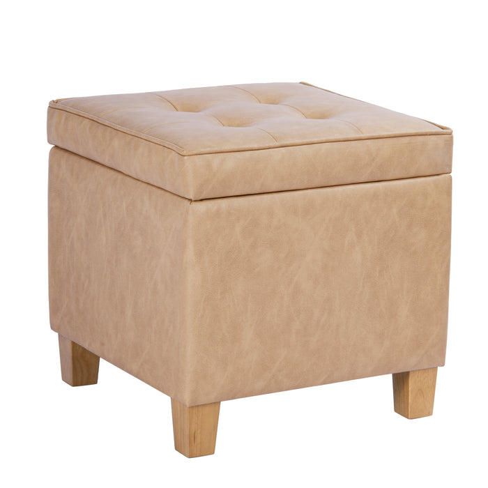 HomePop Square Tufted Storage Ottoman - Sand Faux Leather