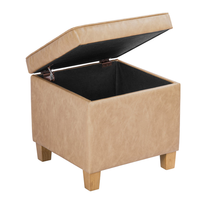 HomePop Square Tufted Storage Ottoman - Sand Faux Leather