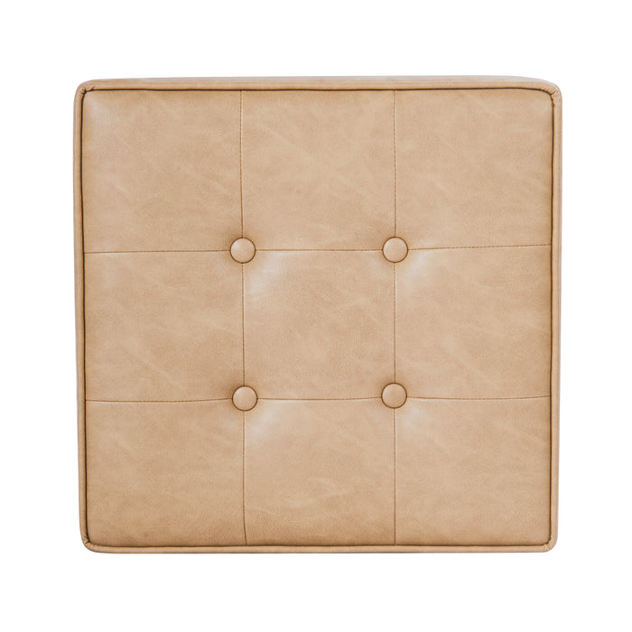 HomePop Square Tufted Storage Ottoman - Sand Faux Leather