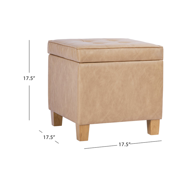 HomePop Square Tufted Storage Ottoman - Sand Faux Leather