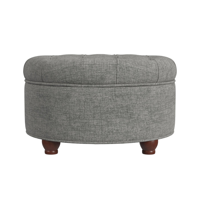 Large Tufted Round Storage Ottoman - Gray Woven