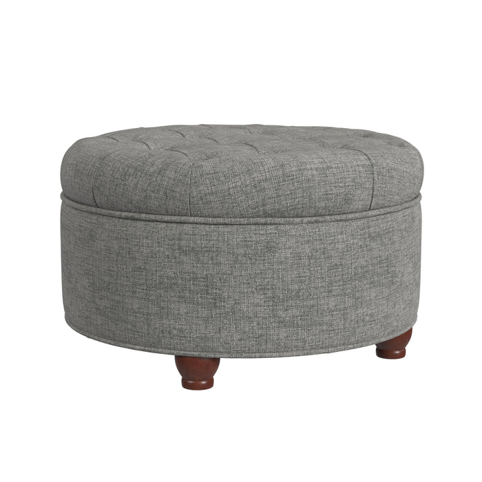 Large Tufted Round Storage Ottoman - Gray Woven