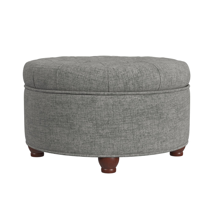 Large Tufted Round Storage Ottoman - Gray Woven