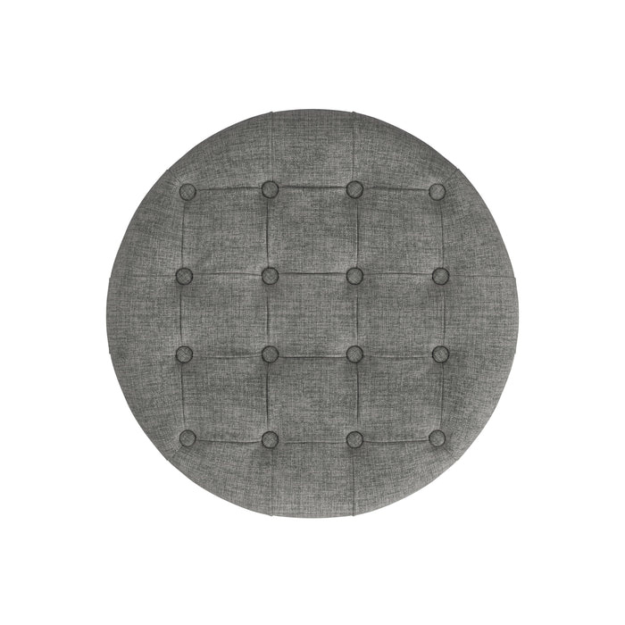 Large Tufted Round Storage Ottoman - Gray Woven
