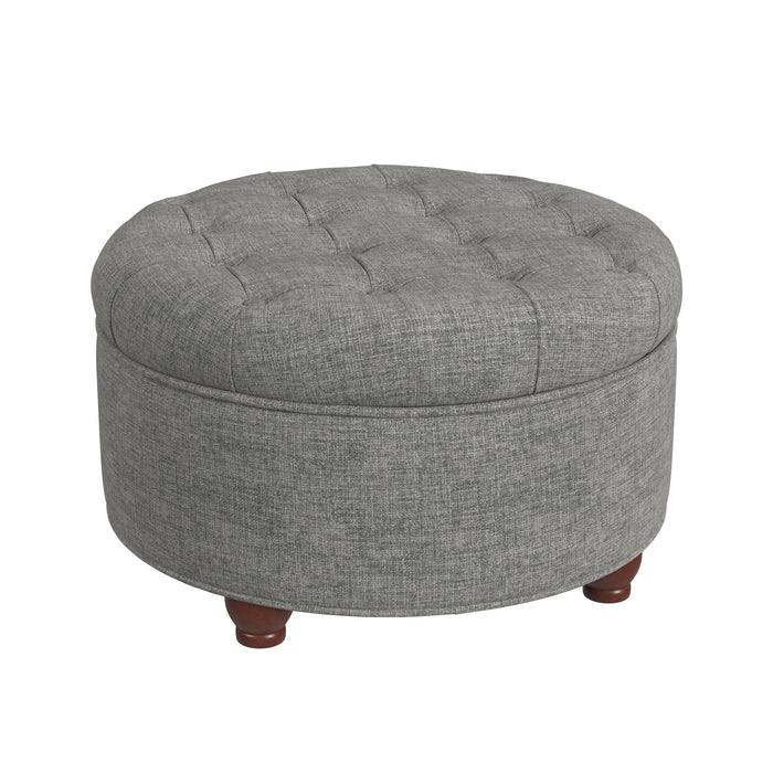 Large Tufted Round Storage Ottoman - Gray Woven