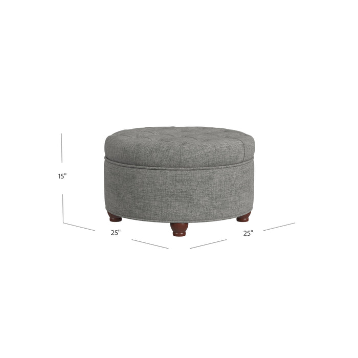 Large Tufted Round Storage Ottoman - Gray Woven