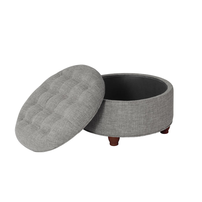 Large Tufted Round Storage Ottoman - Gray Woven