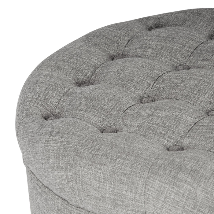 Large Tufted Round Storage Ottoman - Gray Woven