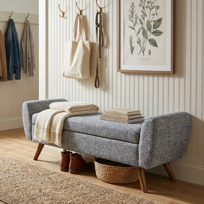 HomePop Modern Storage Bench - Blue Gray Woven Fabric