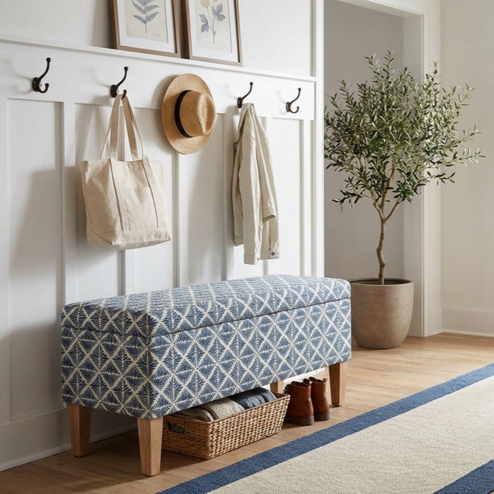 HomePop Large Decorative Storage Bench - Blue Geometric Pattern