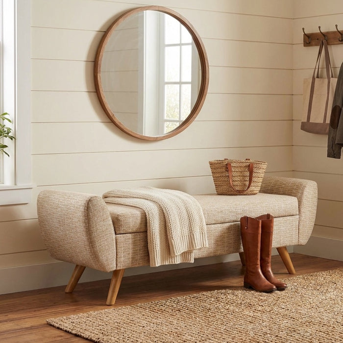 HomePop Modern Storage Bench - Tan Geometric Pattern