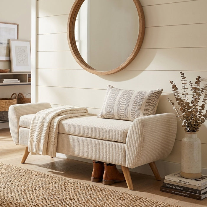 HomePop Modern Storage Bench - White Woven Stripe