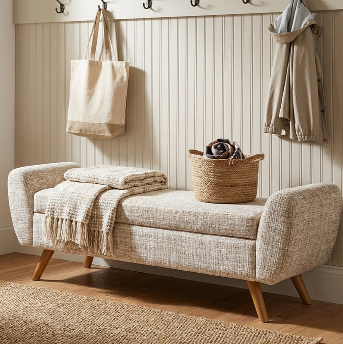 HomePop Modern Storage Bench - Cream Textural Woven
