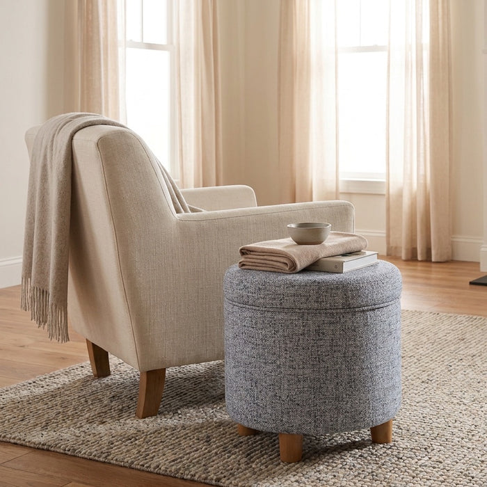 HomePop Round Storage Ottoman - Blue Gray Woven Fabric