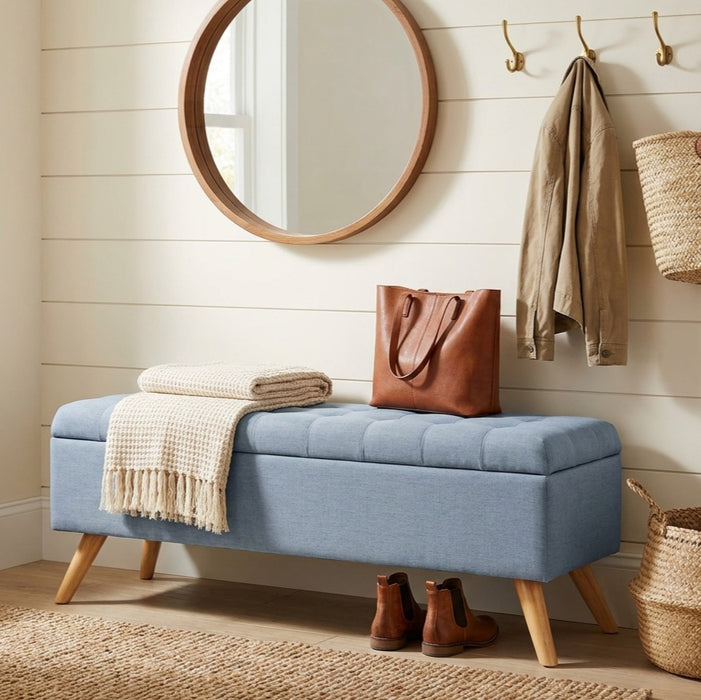 HomePop Modern Tufted Storage Bench - French Blue Woven