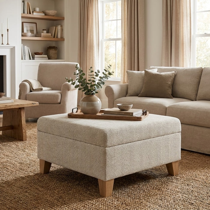 HomePop Harper Luxury Large Storage Ottoman - Cream Chevron Woven