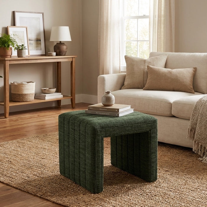 HomePop Modern Channel Ottoman - Green Woven Fabric