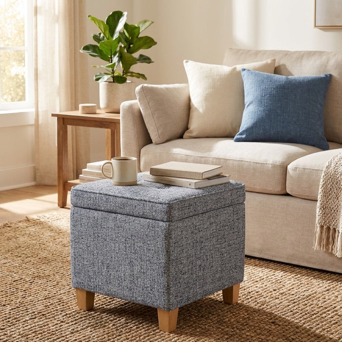 HomePop Square Tufted Storage Ottoman - Blue Gray Woven Fabric