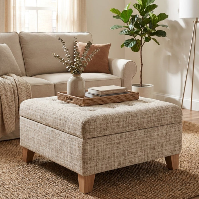 HomePop Camden Luxury Large Storage Ottoman - Cream Textural Woven