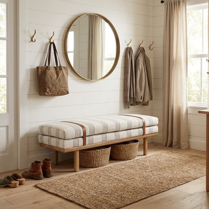 HomePop Upholstered Bench with Wood Base - Brown Stripe