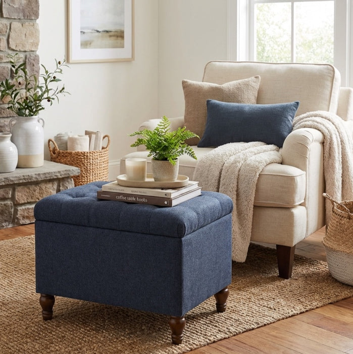 HomePop Medium Tufted Storage Ottoman - Blue Woven Fabric