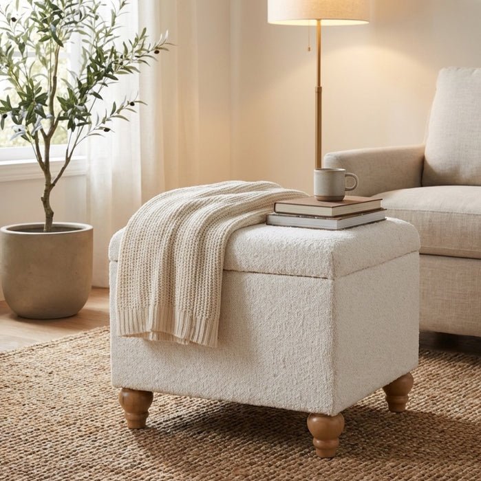 HomePop Medium Storage Ottoman -Cream Boucle