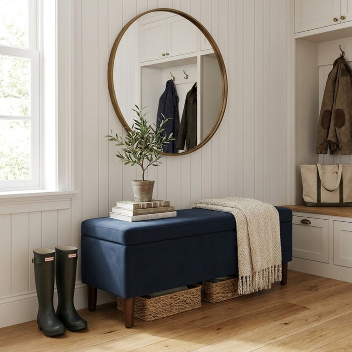 HomePop Malmo Bench - Blue Velvet