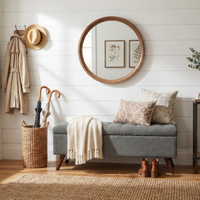 HomePop Modern Tufted Storage Bench - Gray Woven