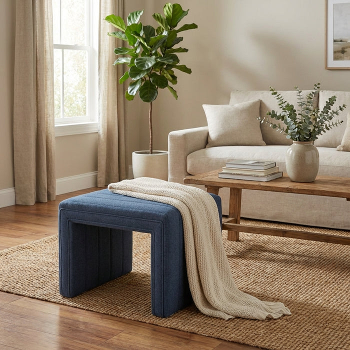 HomePop Modern Channel Ottoman - Blue Woven Fabric